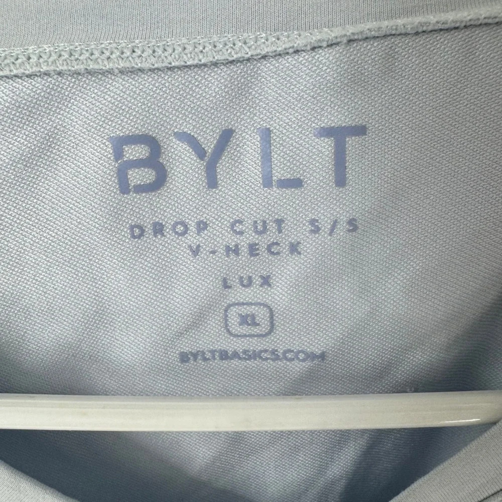 BYLT Premium Basics Mens Drop Cut V-Neck Lux T-Shirt Light Blue‎ Grey XL